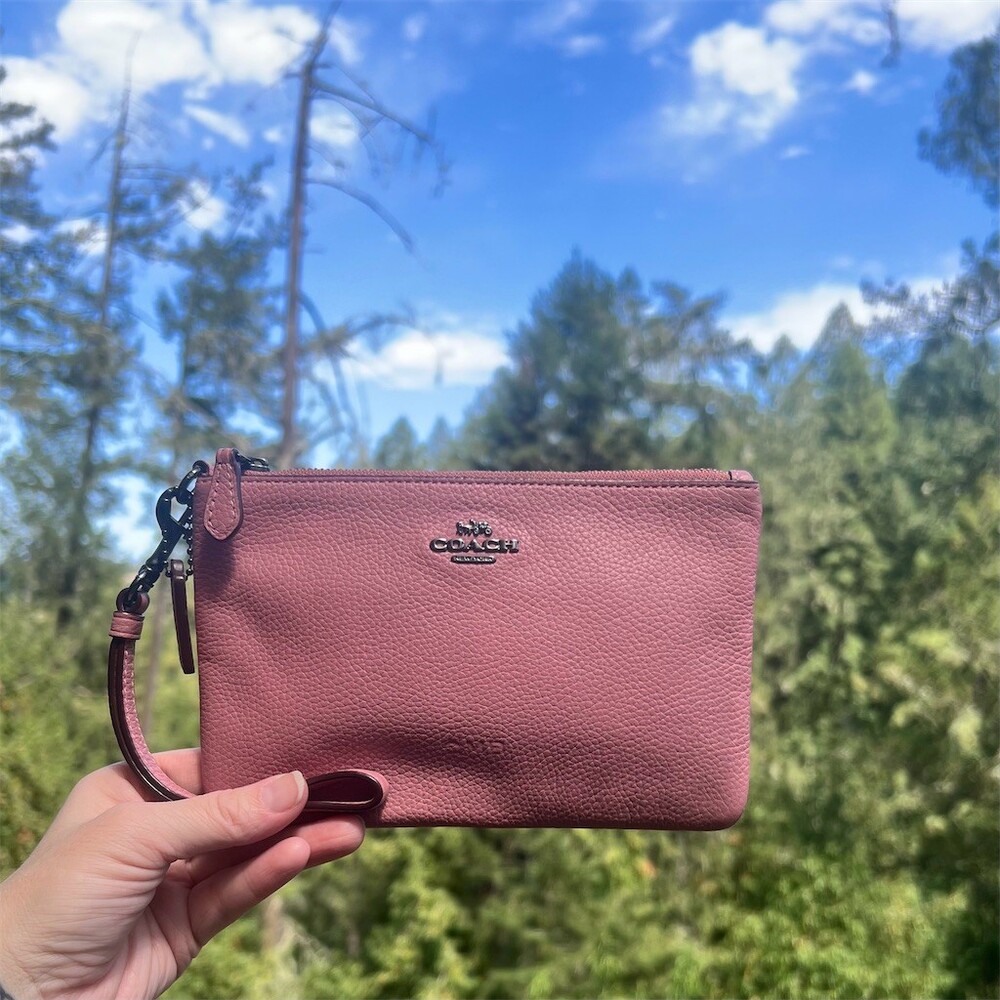 COACH Dusty Rose Pebble Leather Wristlet Wallet Clutch Gunmetal Hardware